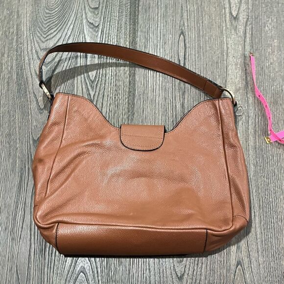 J.Jill Leather Hobo Satchel Black Lining Fold Over Clasp Faux Leather NWT - Picture 5 of 11